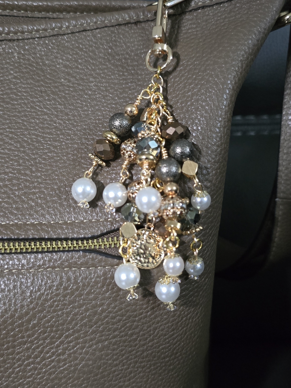 Bronze, Gold & Pearl Handbag Charm